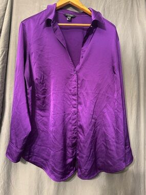 Lauren Ralph Lauren Purple Satin Button-Front Women's Blouse-1X